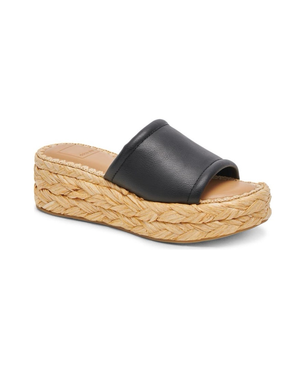 DOLCE VITA Chavi Raffia Platform Slide Leather Sandals